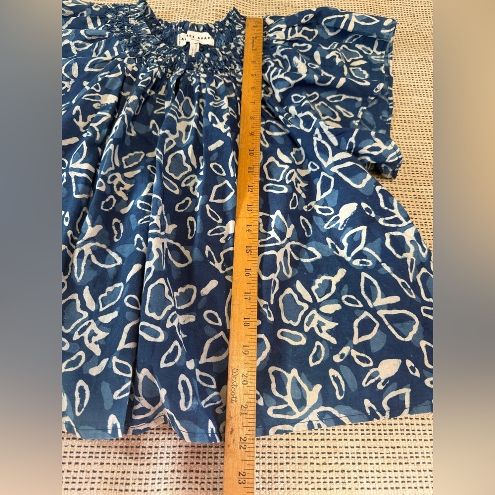 APIECE APART Patricia Flutter Sleeve 100% Organic Cotton Indigo Floral Print Top - Picture 8 of 9
